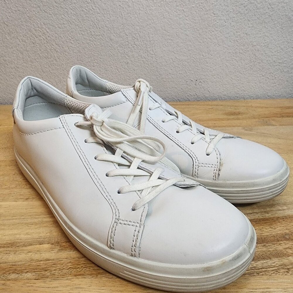 Ecco Soft 7 Shoes Womens Size 9 9.5 White Leather Lace Up Comfort Walking - Picture 8 of 13